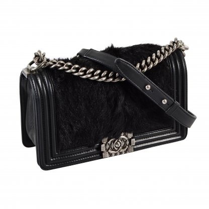 CHANEL Boy Bag Medium Goat Hair Handtasche Schwarz Second Hand 2