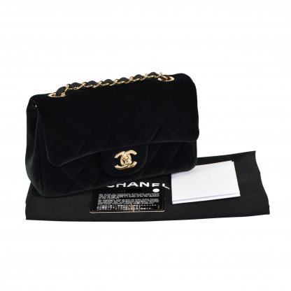 CHANEL Timeless Mini Rectangular Classic Flap Bag Samt Handtasche Schwarz Second Hand 1