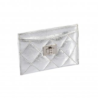 CHANEL 2.55 Cardholder Leder Kartenetui Silber Metallic Second Hand 12