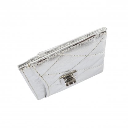 CHANEL 2.55 Cardholder Leder Kartenetui Silber Metallic Second Hand 4