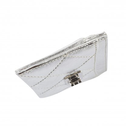 CHANEL 2.55 Cardholder Leder Kartenetui Silber Metallic Second Hand 6