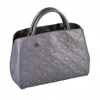 Louis Vuitton Studded Montaigne BB Monogram Empreinte Gris Leder Handtasche Grau Second Hand 14774 2