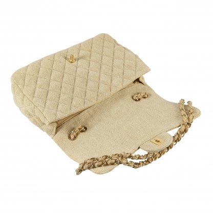 CHANEL Raffia Jumbo Flap Bag Classic Timeless Handtasche Beige Weiß Second Hand 14733 6