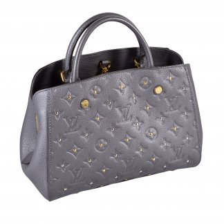 Louis Vuitton Studded Montaigne BB Monogram Empreinte Gris Leder Handtasche Grau Second Hand 14774 1