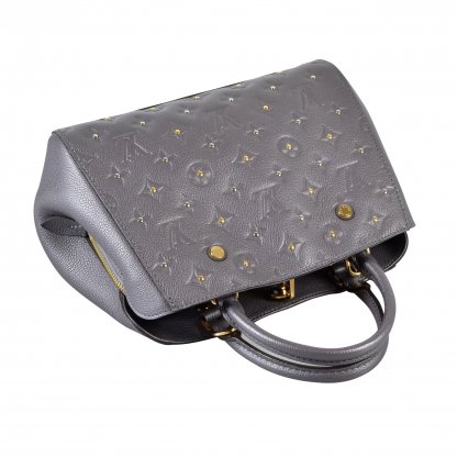 Louis Vuitton Studded Montaigne BB Monogram Empreinte Gris Leder Handtasche Grau Second Hand 14774 5