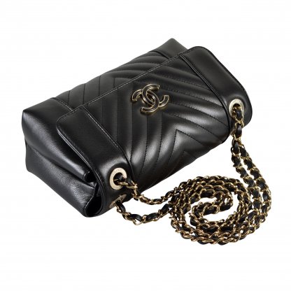 CHANEL Chevron Flap Bag Timeless Handtasche Schwarz Second Hand 14751 5