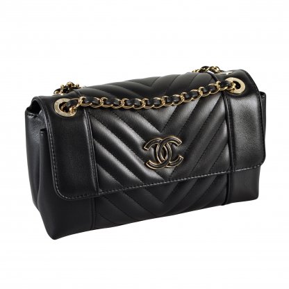 CHANEL Chevron Flap Bag Timeless Handtasche Schwarz Second Hand 14751 1