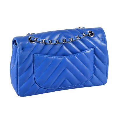 CHANEL Chevron Flap Bag Medium Leder Handtasche Blau Second Hand 14847 3