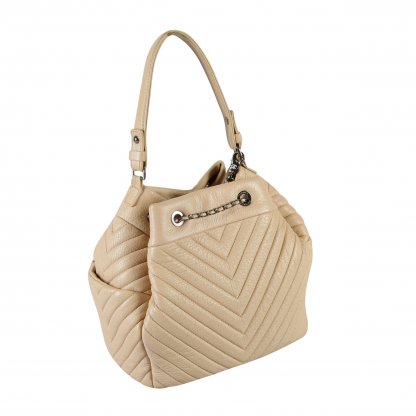 CHANEL Chain Bucket Bag Beige Leder Handtasche Second Hand 14995 2