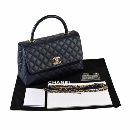 CHANEL Coco Handle Medium Flap Bag Leder Handtasche Dunkelblau Second Hand 15150 1