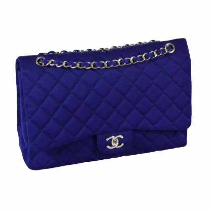 CHANEL Klassische Maxi Single Flap Bag Jersey Handtasche Second Hand Blau 15475 1