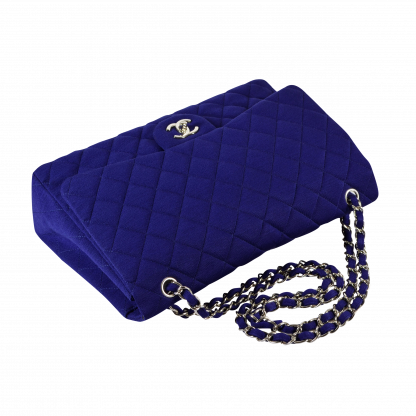 CHANEL Klassische Maxi Single Flap Bag Jersey Handtasche Second Hand Blau 15475 5