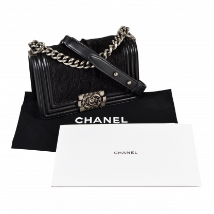 CHANEL Boy Bag Small Goat Hair Handtasche Schwarz Second Hand 15363 1