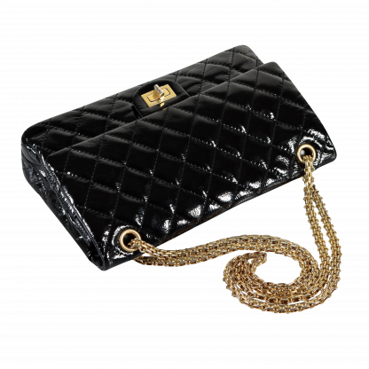 CHANEL 2.55 Reissue Double Flap Bag Lackleder Handtasche Schwarz Second Hand 15535 6