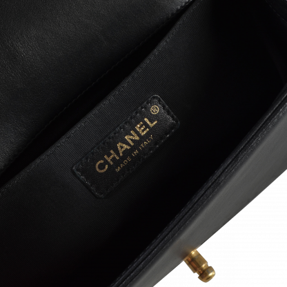 CHANEL Boy Bag Medium Samt Kalbsleder Handtasche Schwarz Gold Second Hand 15715 8