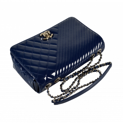 CHANEL Diamond Quilted Chevron Flap Bag Leder Handtasche Marineblau Second Hand 15904 6