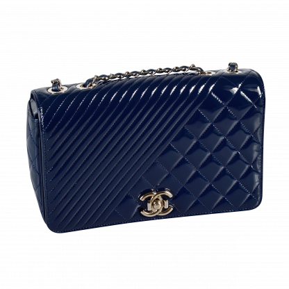 CHANEL Diamond Quilted Chevron Flap Bag Leder Handtasche Marineblau Second Hand 15904 1