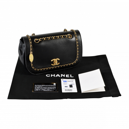 CHANEL Woven Chain Around Flap Bag Leder Handtasche Schwarz Second Hand 16233 1