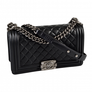 CHANEL Boy Bag Medium Leder Handtasche Schwarz Second Hand 16352 1