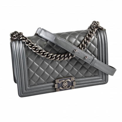 CHANEL Boy Bag Medium Leder Handtasche Grau Second Hand 16501 2