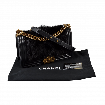 Chanel Boy Calf Hair Medium Flap Bag Leder Handtasche Schwarz Second Hand 16549 1