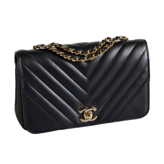 CHANEL Chevron Rectangular Mini Flap Bag Leder Handtasche Schwarz Second Hand 16670 1