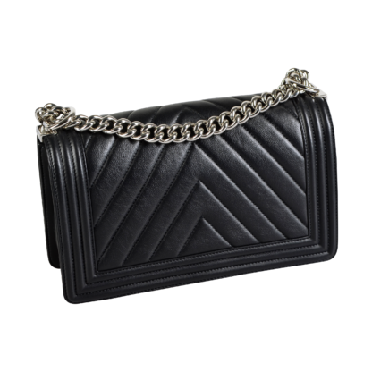 CHANEL Chevron Boy Bag Medium Leder Handtasche Schwarz Second Hand 15341 2