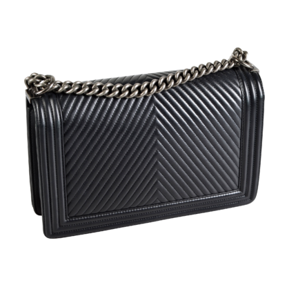 CHANEL Chevron Boy Bag Large Leder Handtasche Schwarz Second Hand 16751 2