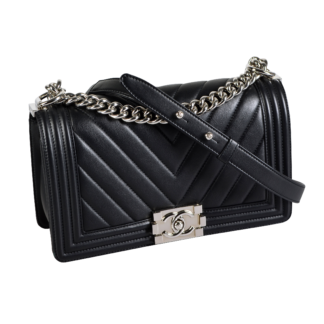 CHANEL Chevron Boy Bag Medium Leder Handtasche Schwarz Second Hand 15341 1