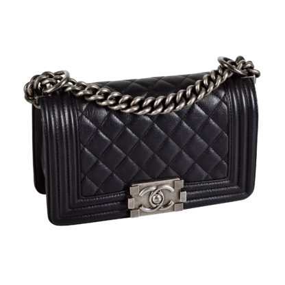 CHANEL Small Boy Bag Leder Handtasche Schwarz Second Hand 17242 1