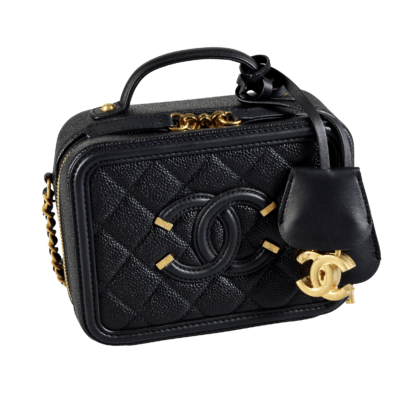 CHANEL Small Vanity Filigree Bag Leder Handtasche Schwarz Second Hand 17864 2