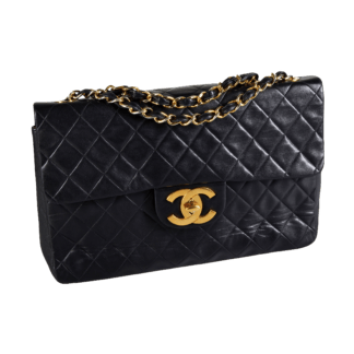 CHANEL Vintage Timeless Maxi Flap Bag Leder Handtasche Schwarz Second Hand 17987 1