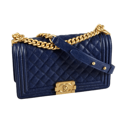 CHANEL Boy Bag Medium Caviar Leder Handtasche Marineblau Second Hand 18038 1