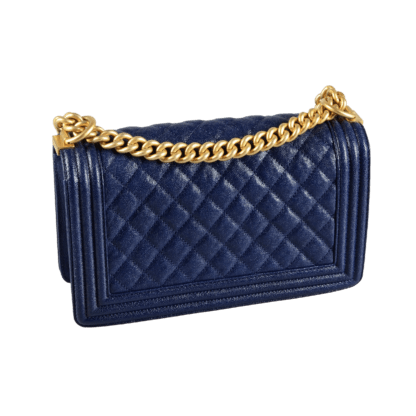 CHANEL Boy Bag Medium Caviar Leder Handtasche Marineblau Second Hand 18038 2