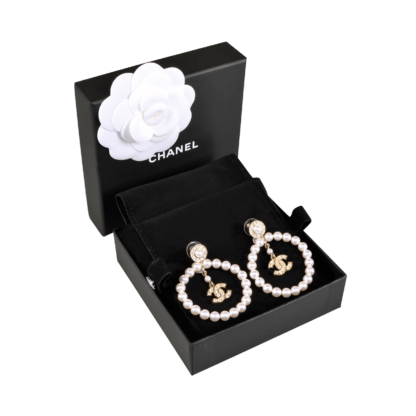 CHANEL 20B Crystal CC Pearl Hoop Earrings Second Hand 19350 0