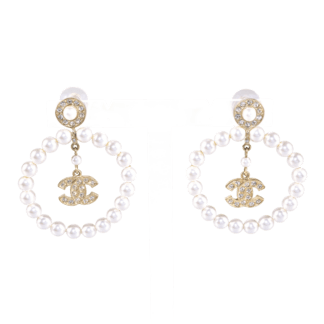 CHANEL 20B Crystal CC Pearl Hoop Earrings Second Hand 19350 1