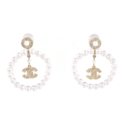 CHANEL 20B Crystal CC Pearl Hoop Earrings Second Hand 19350 1