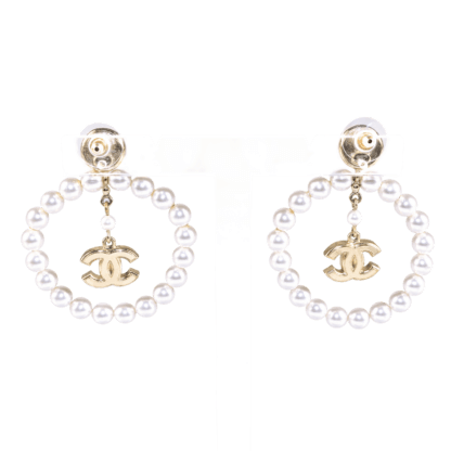 CHANEL 20B Crystal CC Pearl Hoop Earrings Second Hand 19350 2