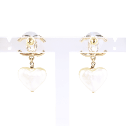 CHANEL 22C Pearl Heart Drop CC Dangle Earrings Second Hand 19349 2