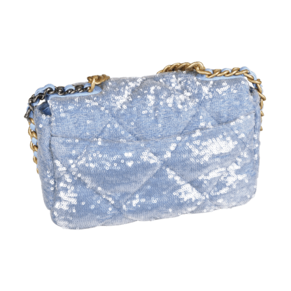 CHANEL 19 Sequin Flap Bag Handtasche Hellblau Second Hand 19542 3