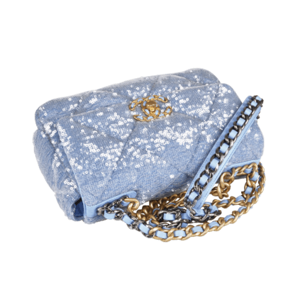 CHANEL 19 Sequin Flap Bag Handtasche Hellblau Second Hand 19542 6