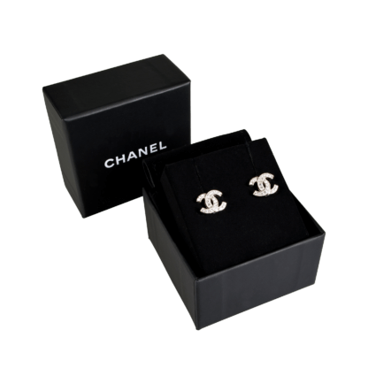 CHANEL 18V CC Ohrstecker Ohrringe Strass Silber Second Hand 19687 1