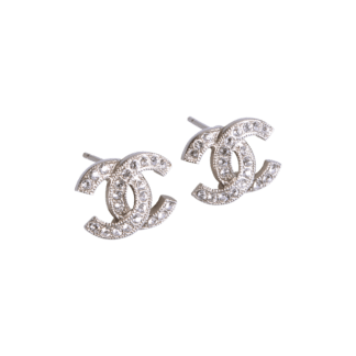 CHANEL 18V CC Ohrstecker Ohrringe Strass Silber Second Hand 19687 2