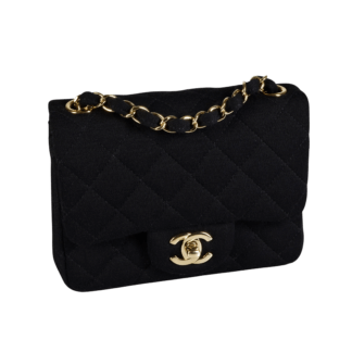 CHANEL Classic Mini Square Flap Bag Jersey Handtasche Schwarz Second Hand 19643 1