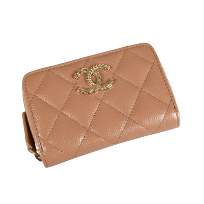 CHANEL Small Zip Around Wallet Leder Geldbörse Dark Beige Second Hand 19692 1