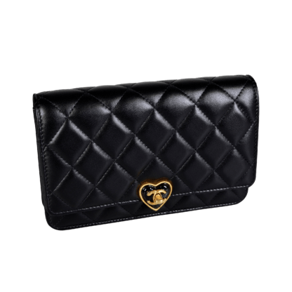 CHANEL Heart Wallet On Chain WOC Leder Handtasche Schwarz Second Hand 19844 1