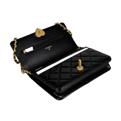 CHANEL Heart Wallet On Chain WOC Leder Handtasche Schwarz Second Hand 19844 6