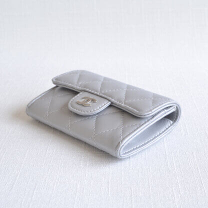 CHANEL Klassisches Kartenetui Leder Cardholder Metallic Silber Grau Second Hand 20772 13