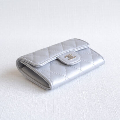 CHANEL Klassisches Kartenetui Leder Cardholder Metallic Silber Grau Second Hand 20772 14