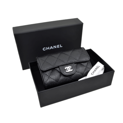 CHANEL Small Wallet Cardholder Black Schwarz Leder Second Hand 1